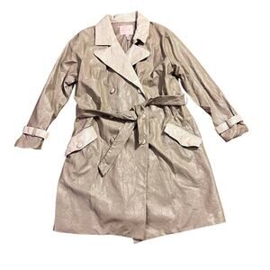 Anthropology Hutch Vegan Leather Trench Coat Size 1X Plus Beige Belted Classic